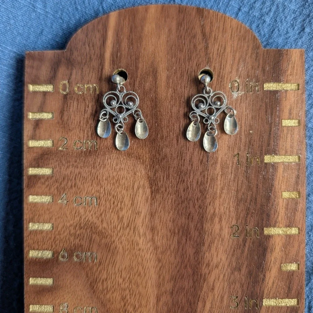 Sterling Silver Filigree Chandelier Earrings‎ Teardrop Dangle 925 Backs VTG